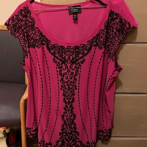 Collection Women's Pink & Black Embellished Beaded Short Sleeved Blouse Size W18